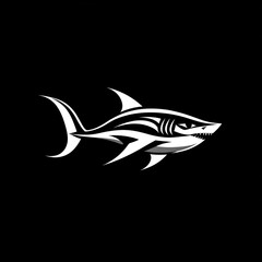 Obraz premium Stylized white shark silhouette on black background.