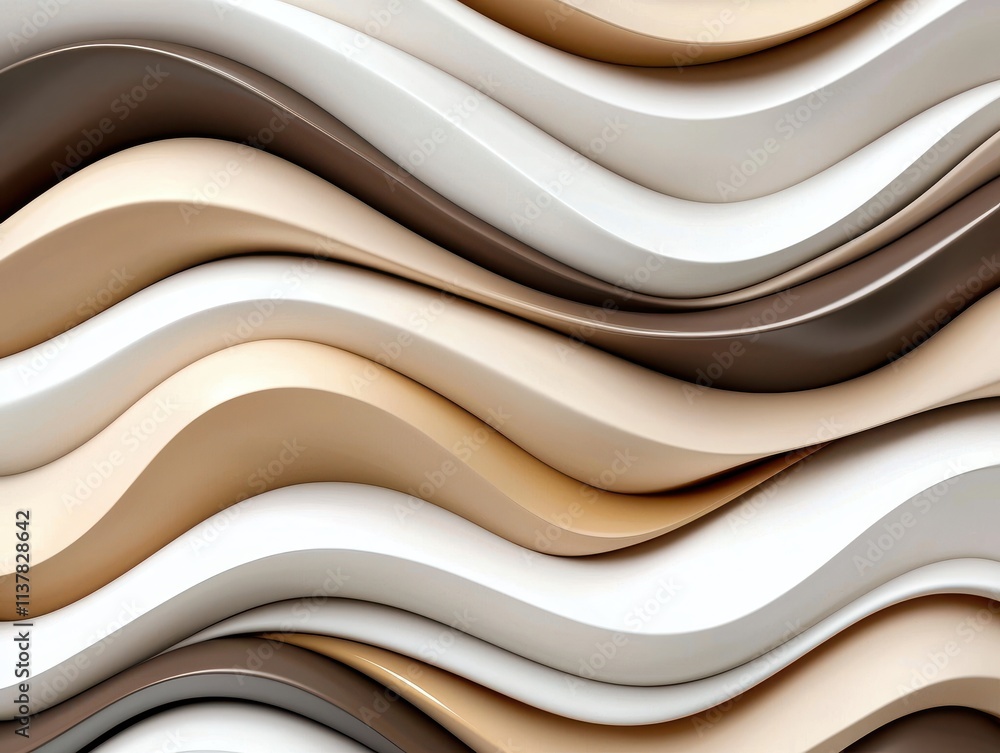 Poster abstract wavy pattern in neutral tones featuring smooth curved lines and textures