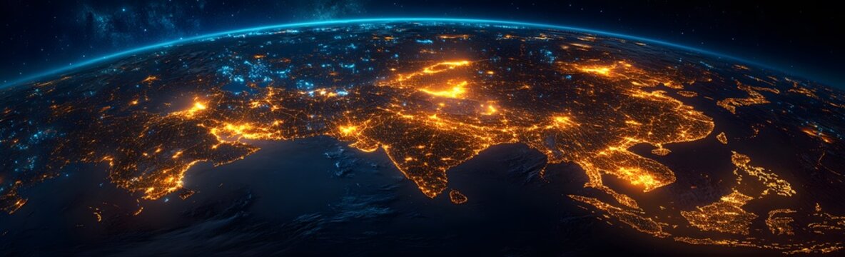 Earth at Night Showing Asia City Lights