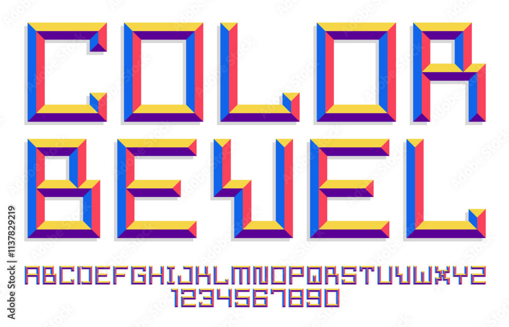 Poster minimal geometric cyberpunk font with facet effect, vector typeface in geometry volume style, future