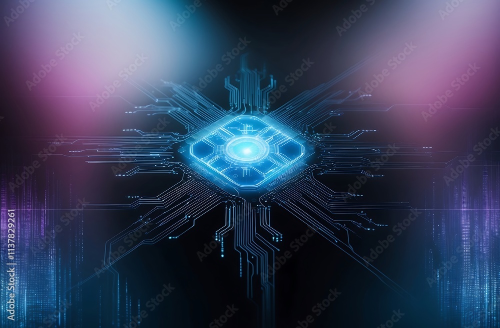 Aufkleber digital core: a mesmerizing abstract image of a glowing blue circuit board, pulsating with energy, u