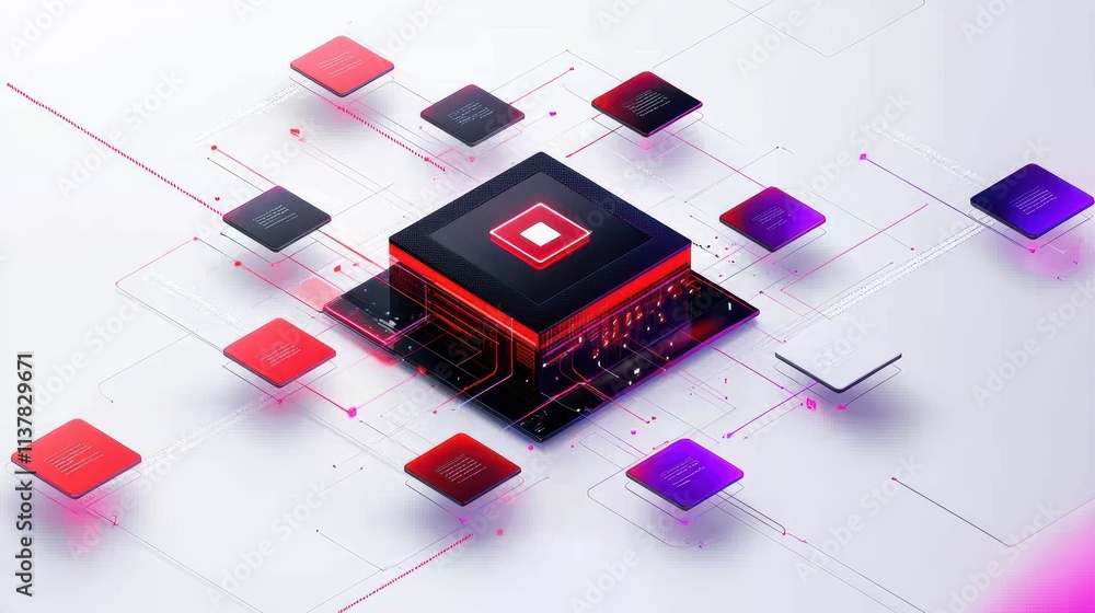 Aufkleber Futuristic Technology Concept with Microchip and Digital Connections on White Background