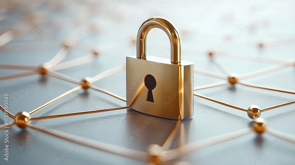 Aufkleber Golden Padlock on a Network Connection Representing Cybersecurity and Data Protection