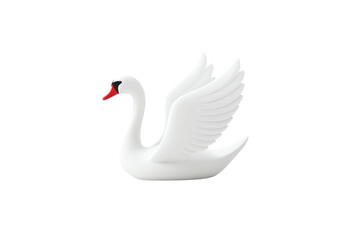 Fototapeta premium A white swan figurine with elegant wings and a red beak, showcasing graceful posture and stylized design.