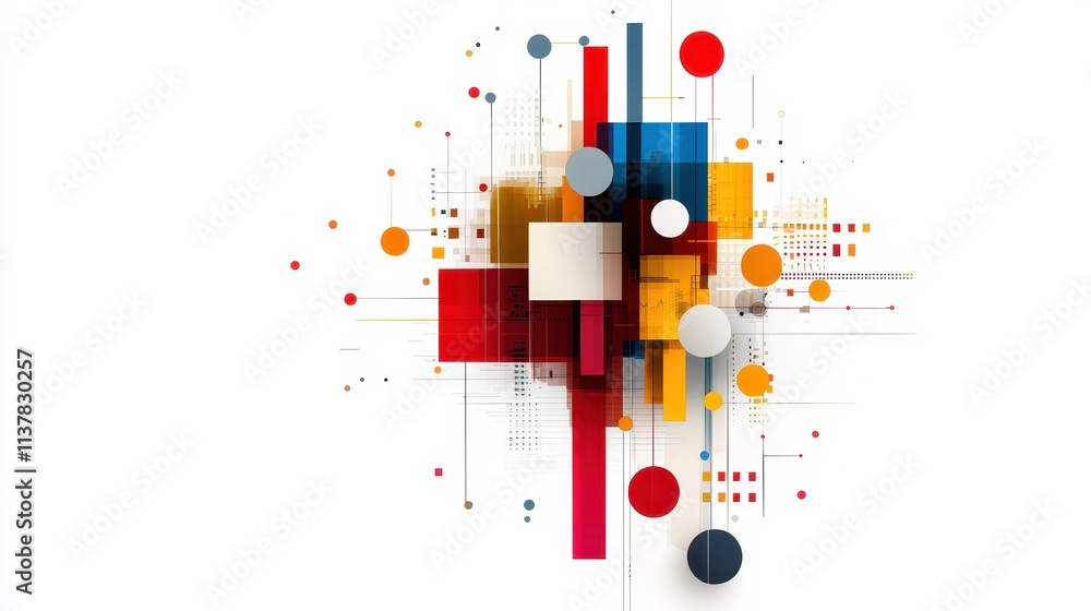 Poster abstract geometric art with vivid colors and shapes on a white background