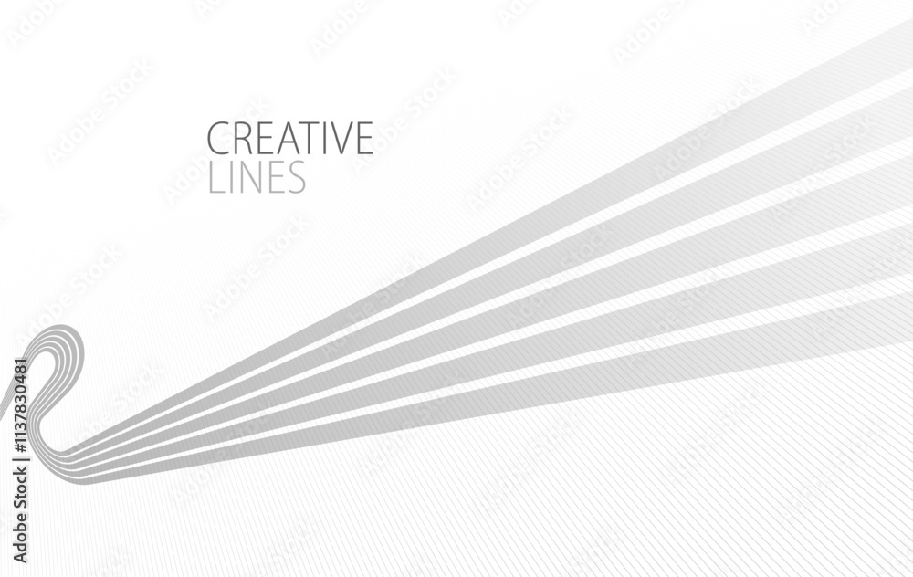 Poster wave lines in 3d perspective vector abstract background with smooth gradient of light grey and white