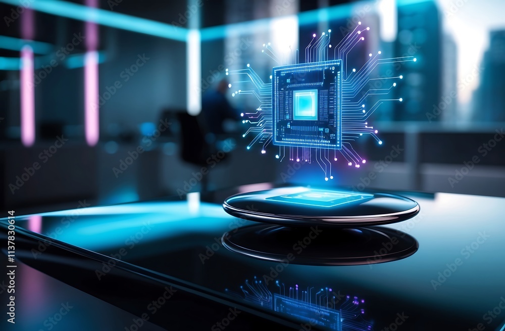 Aufkleber the future of technology: a futuristic image of a glowing microprocessor, symbolizing innovation and