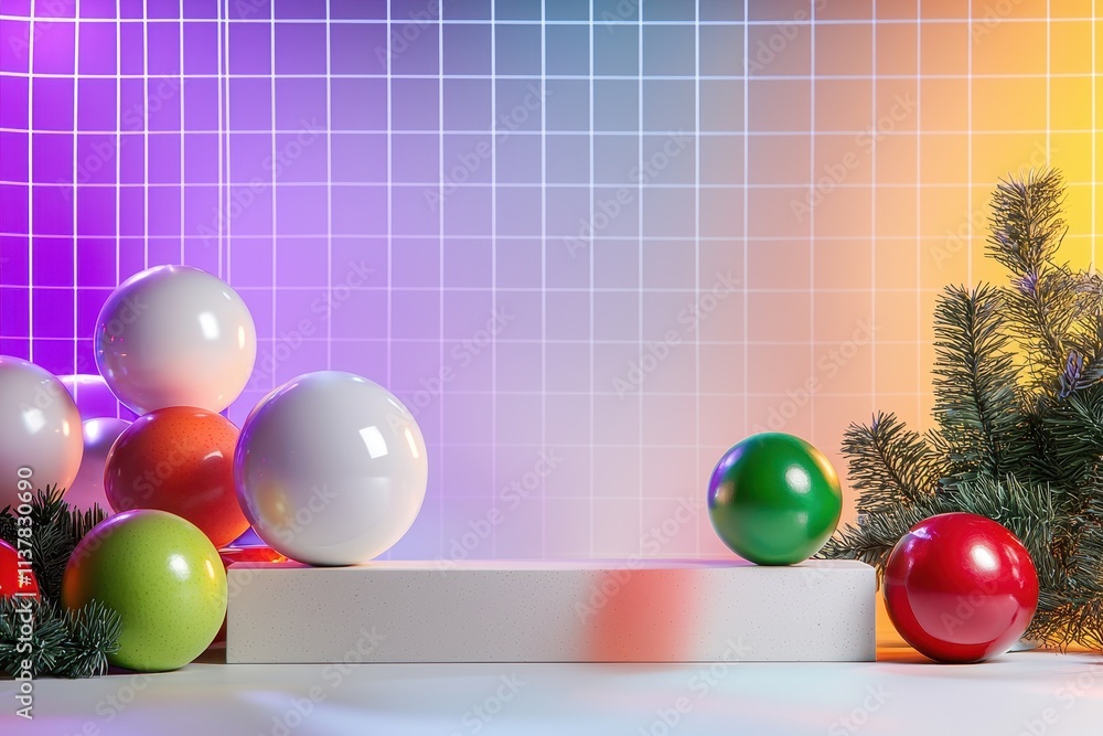 Poster colorful abstract composition with bulbous shapes and geometric background in pastel tones