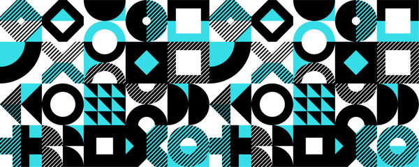 Seamless vector abstract background in blue color, geometric seamless pattern, tiling endless wallpaper with geometrical shapes structure.