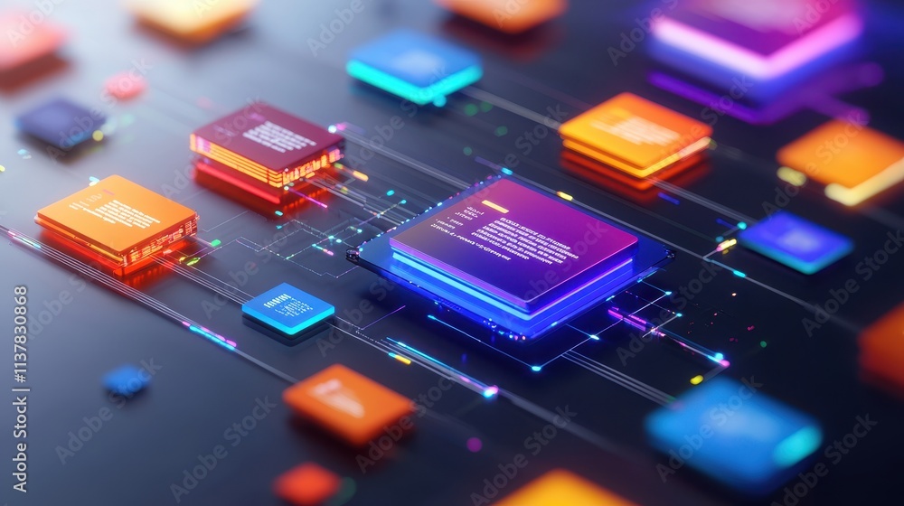 Poster Abstract Digital Technology Concept with Colorful Circuit Elements