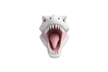 Naklejka premium A fierce, white dinosaur head with sharp teeth and a wide-open mouth, showcasing a detailed interior.