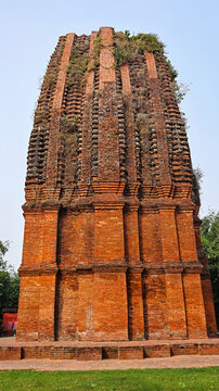 Rear view of Sat Deul temple highlighting its Pancharatha-style carvings, Deul, Bardhaman, West Bengal, India.