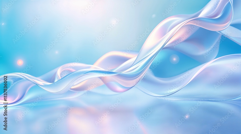 Poster an abstract background featuring a swirling, iridescent pattern of soft pink and blue hues, create a