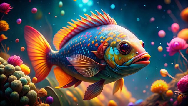 Stunning 3D Fish Photo: High Depth of Field Underwater Scene, Realistic Aquarium Fish,  Detailed 3D Render, Aquatic Life Photography