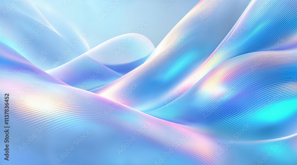 Poster create a mesmerizing background featuring wavy glass shapes, abstract iridescent background design f