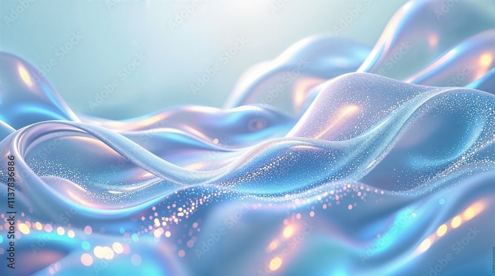 Poster create a mesmerizing background featuring wavy glass shapes, abstract iridescent background design f