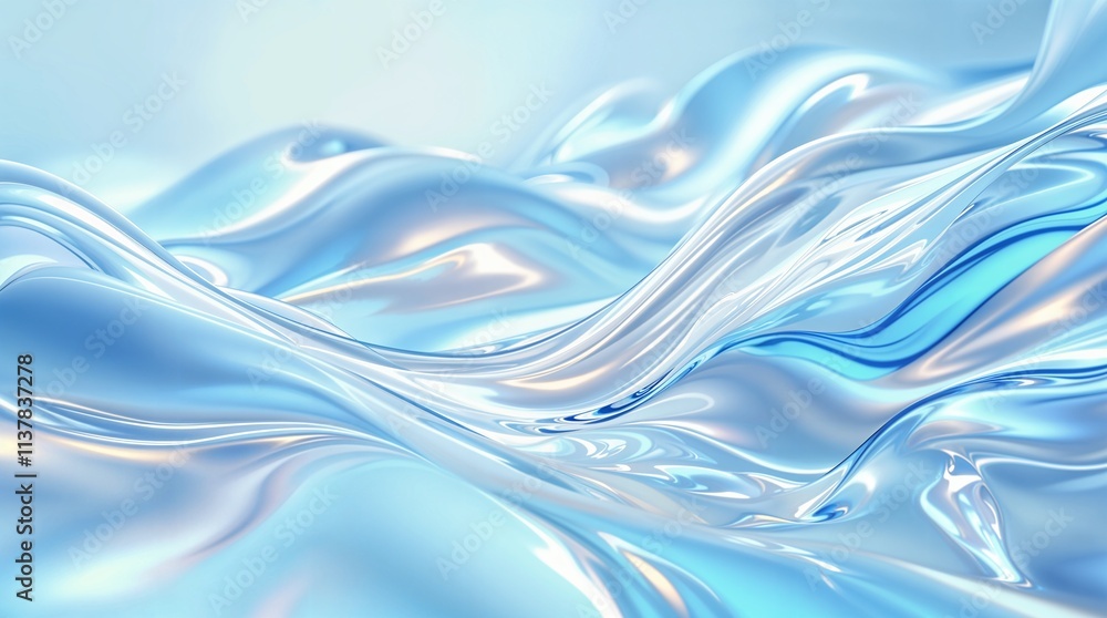 Poster create a mesmerizing background featuring wavy glass shapes, abstract iridescent background design f