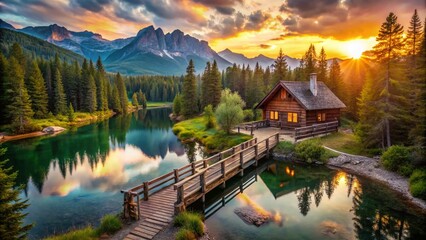 Obraz premium Stunning Aerial Drone Photography: Wooden Structures, Natural Backgrounds, High-Resolution Images