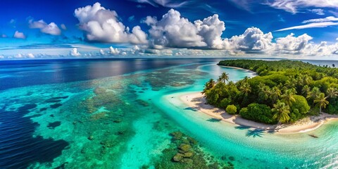 Obraz premium Stunning Aerial Drone Shots: Crystal Clear Shallow Ocean Waters, Turquoise Seascape, Aerial View, Drone Photography, Beach, Coastline, Island Paradise