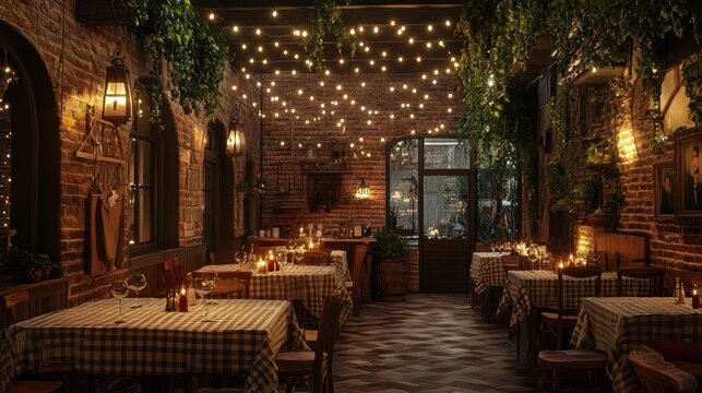 A rustic Italian trattoria with exposed brick walls