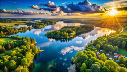Obraz premium Stunning Aerial Lake Logos: Drone Photography of Pristine Waters & Unique Branding
