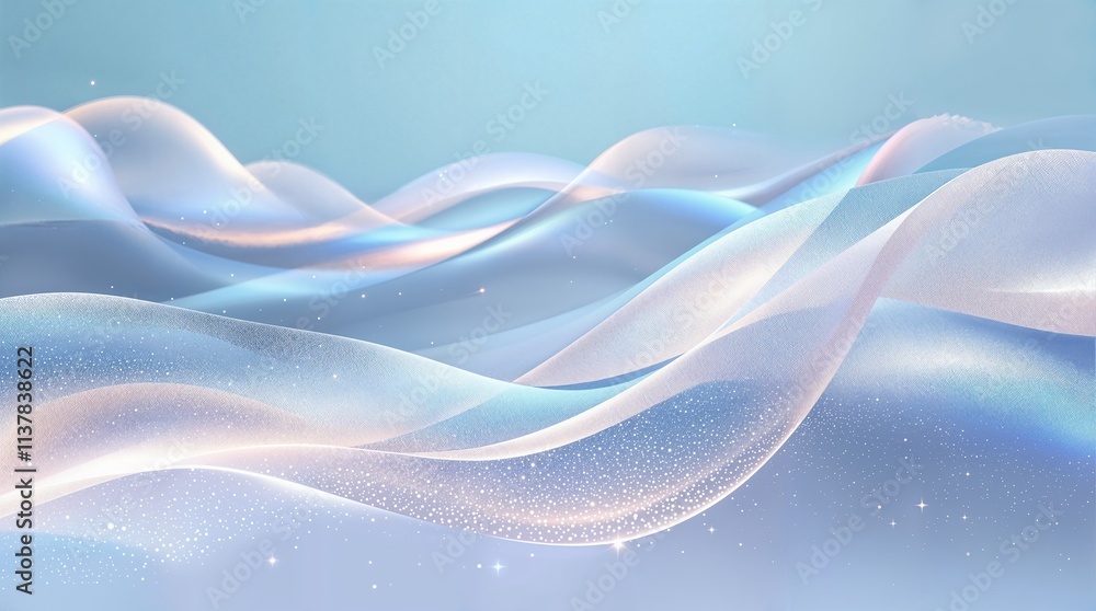 Poster create a mesmerizing background featuring wavy glass shapes, abstract iridescent background design f