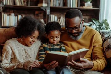 Obraz premium African family reading bible.