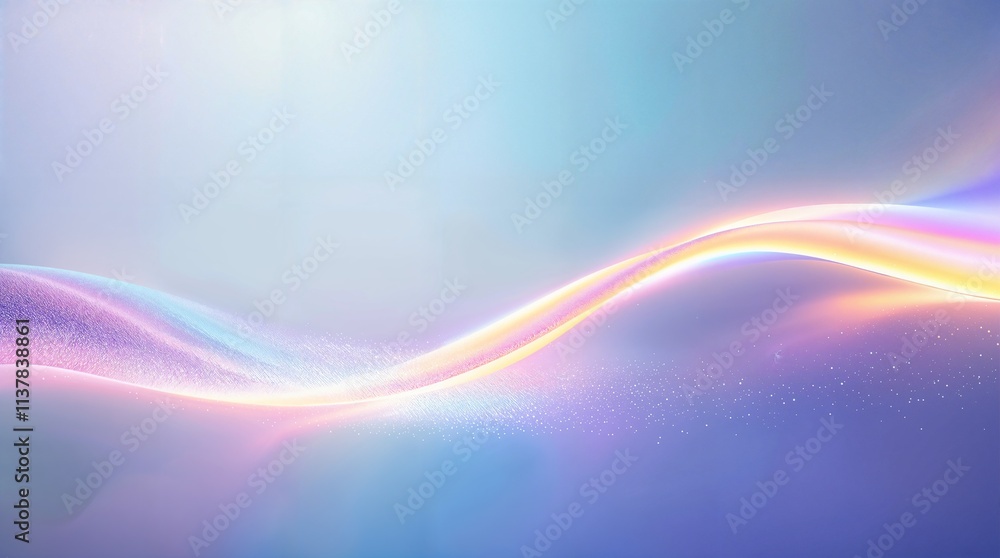 Poster a background with multiple, overlapping iridescent curves, featuring a dynamic, swirling pattern