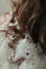 Luxurious hair detailing with foamy bubbles in relaxing bath setting