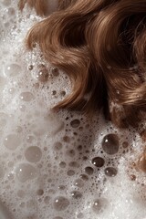 Lush hair in soapy water with bubbles and gentle waves