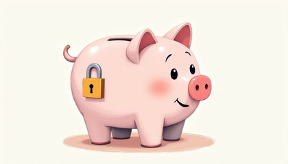 Obraz premium Cartoon piggy bank with a padlock, symbolizing safe investment and financial security