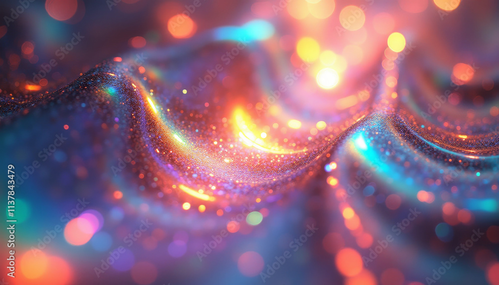 Poster polarized light effects with vibrant and surreal colors creating an abstract sparkling wave of light