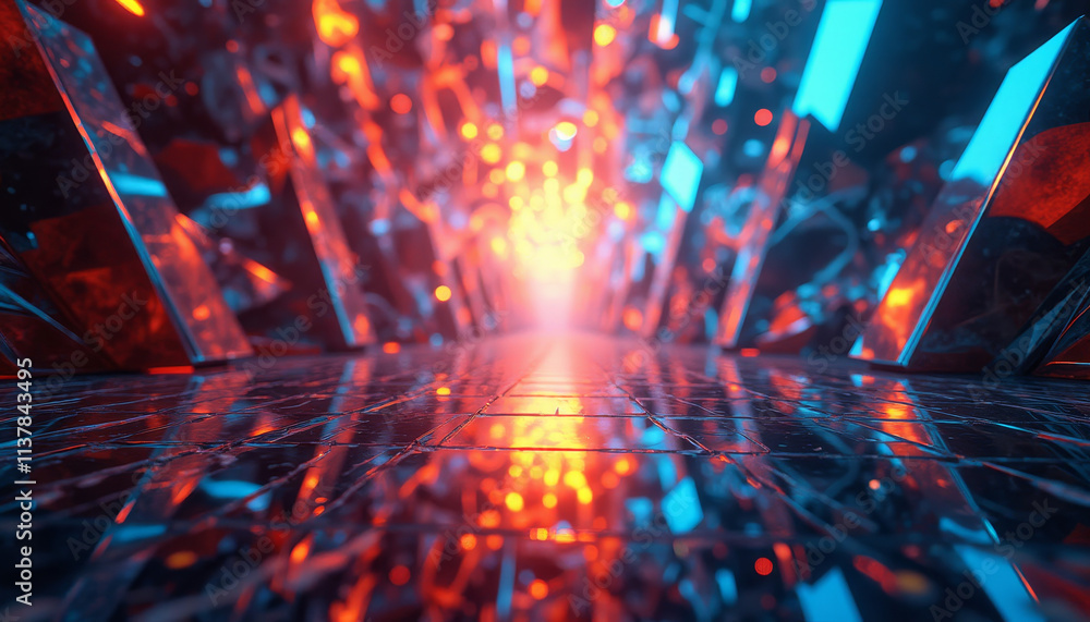 Poster polarized light effects with vibrant and surreal colors creating an abstract tunnel of reflections