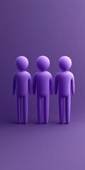 Isometric team icon featuring three simplified purple figures on a vibrant background