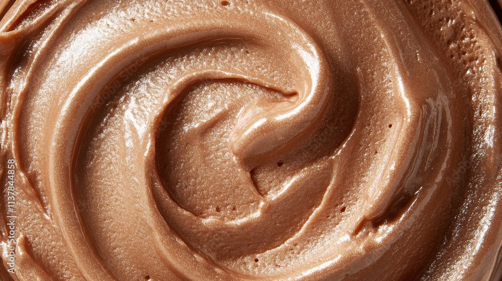 Poster smooth and creamy chocolate spread in a swirled pattern close-up