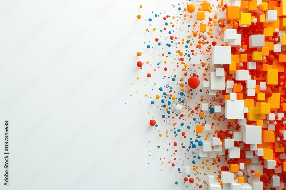 Poster colorful abstract composition of geometric shapes and patterns on a white background