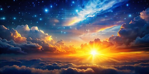 Obraz premium Stunning Night Photography of a Pixelperfect Sun with Clouds in Partly Cloudy Weather, Perfectly Scaled on 32x32 and 24x24 Grids for Versatile Design Applications