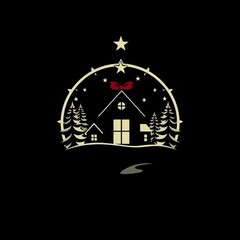 Christmas Themed Illustrations and Decorations with Festive Trees, Cozy Homes, Santa Figures, Ornaments, and Winter Holiday Scenes