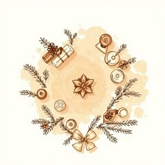 Christmas Themed Illustrations and Decorations with Festive Trees, Cozy Homes, Santa Figures, Ornaments, and Winter Holiday Scenes