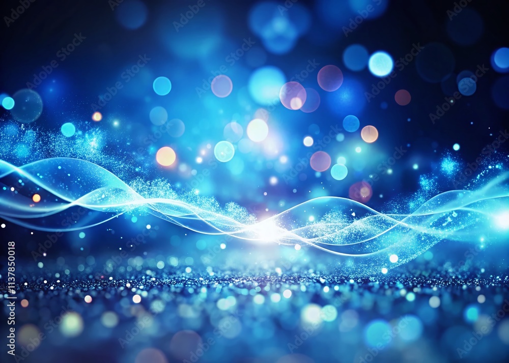 Poster stunning particle wave background with vibrant blue light and bokeh effect for abstract art and digi