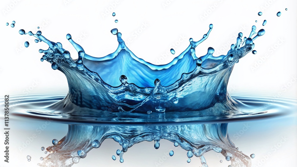 Poster stunning panoramic water splash effect pouring from above on isolated white background in high-defin