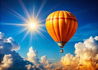 Fototapeta premium Stunning Product Photography of a Beautiful Orange Air Balloon Floating Gracefully in a Clear Blue Sky with Soft White Clouds Enhancing the Scenic View Perfect for Travel and Adventure Themes