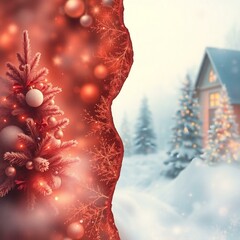 Christmas Themed Illustrations and Decorations with Festive Trees, Cozy Homes, Santa Figures, Ornaments, and Winter Holiday Scenes