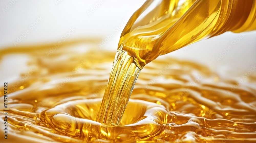 Poster golden liquid pouring into a rippling surface creating abstract patterns