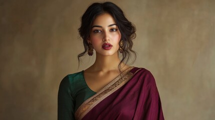 Elegantly dressed woman in traditional saree with intricate details