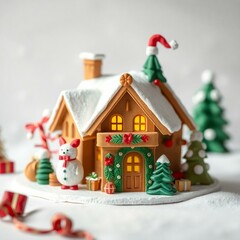 Christmas Themed Illustrations and Decorations with Festive Trees, Cozy Homes, Santa Figures, Ornaments, and Winter Holiday Scenes