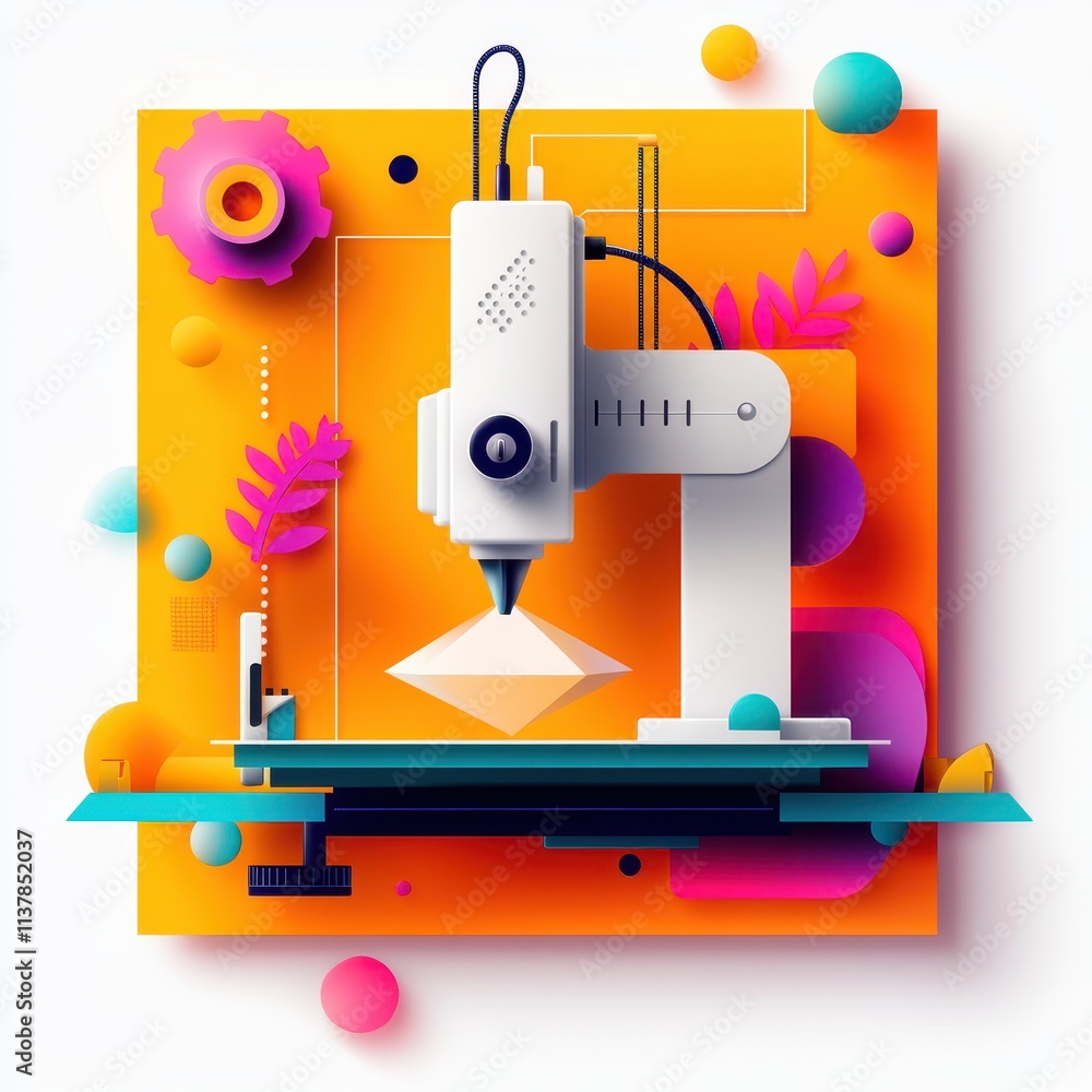 Poster modern 3d printing technology with colorful digital design elements