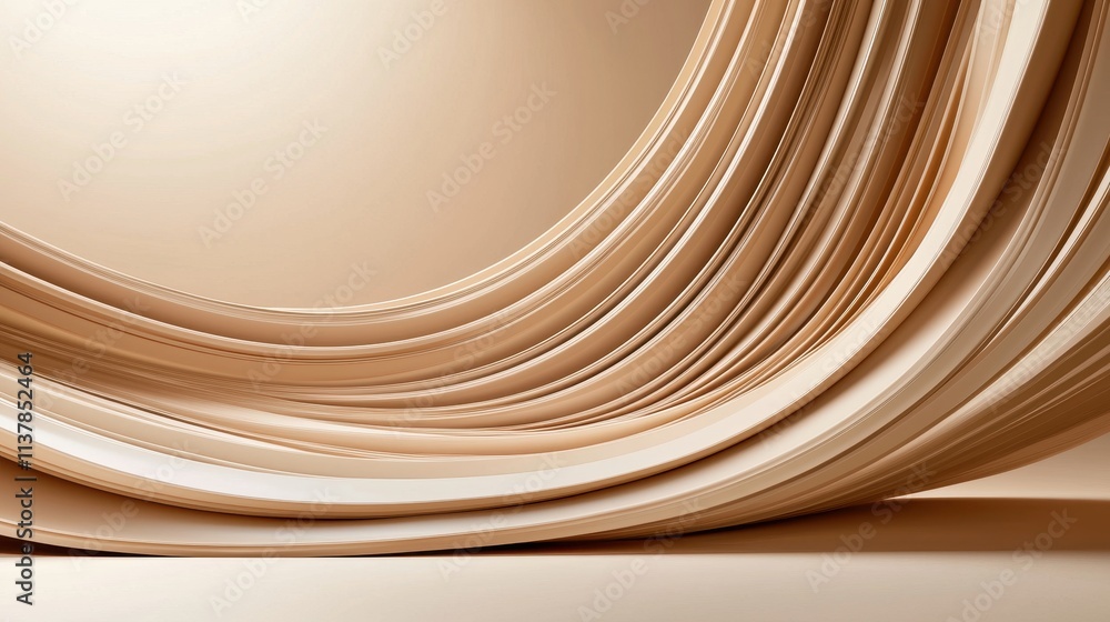 Poster smooth curved textures in warm beige tones with subtle shading and illumination effects