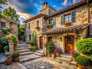 Fototapeta premium Stunning Stone House Photography: Exterior & Interior Images of Rustic & Modern Stone Homes