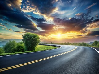 Empty Asphalt Road , Isolated Highway Background, Blacktop Texture, Curved Road, Street 
